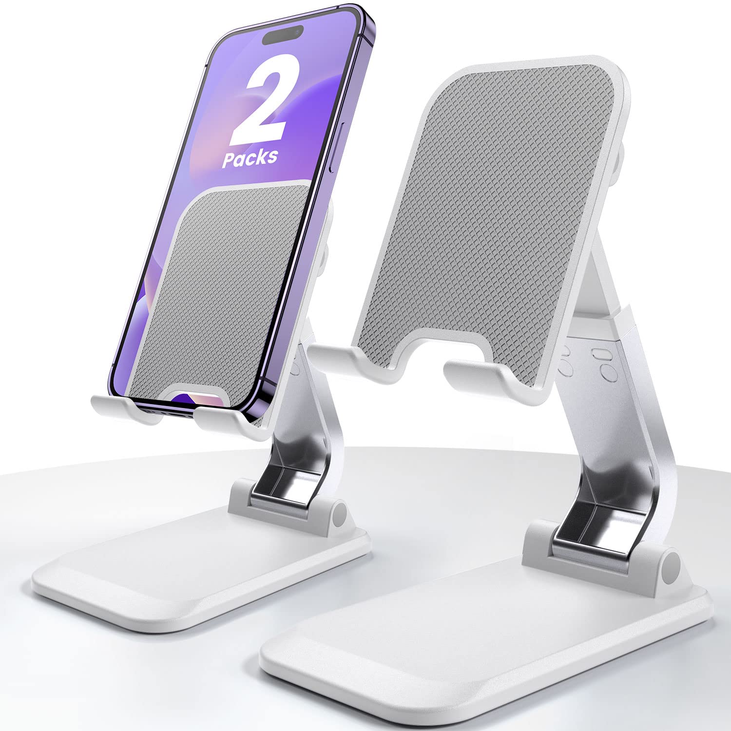 eSamcore Desk Phone Holder, Adjustable Stand for iPhone & Tablets (4'-11'), 2-Pcs White