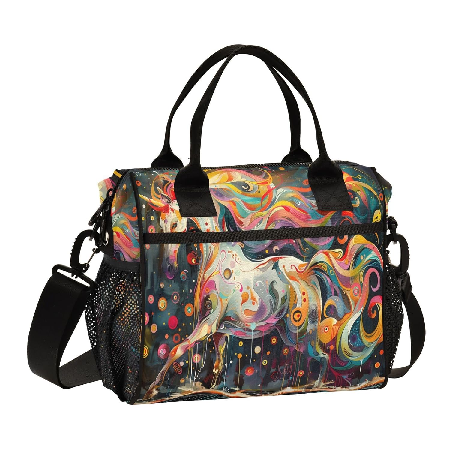 senya Lunch Bag Women Insulated Lunch Box Wide-Open Lunch Tote Unicorn Painting Reusable Cooler Lunchbox Handbag Organizer for