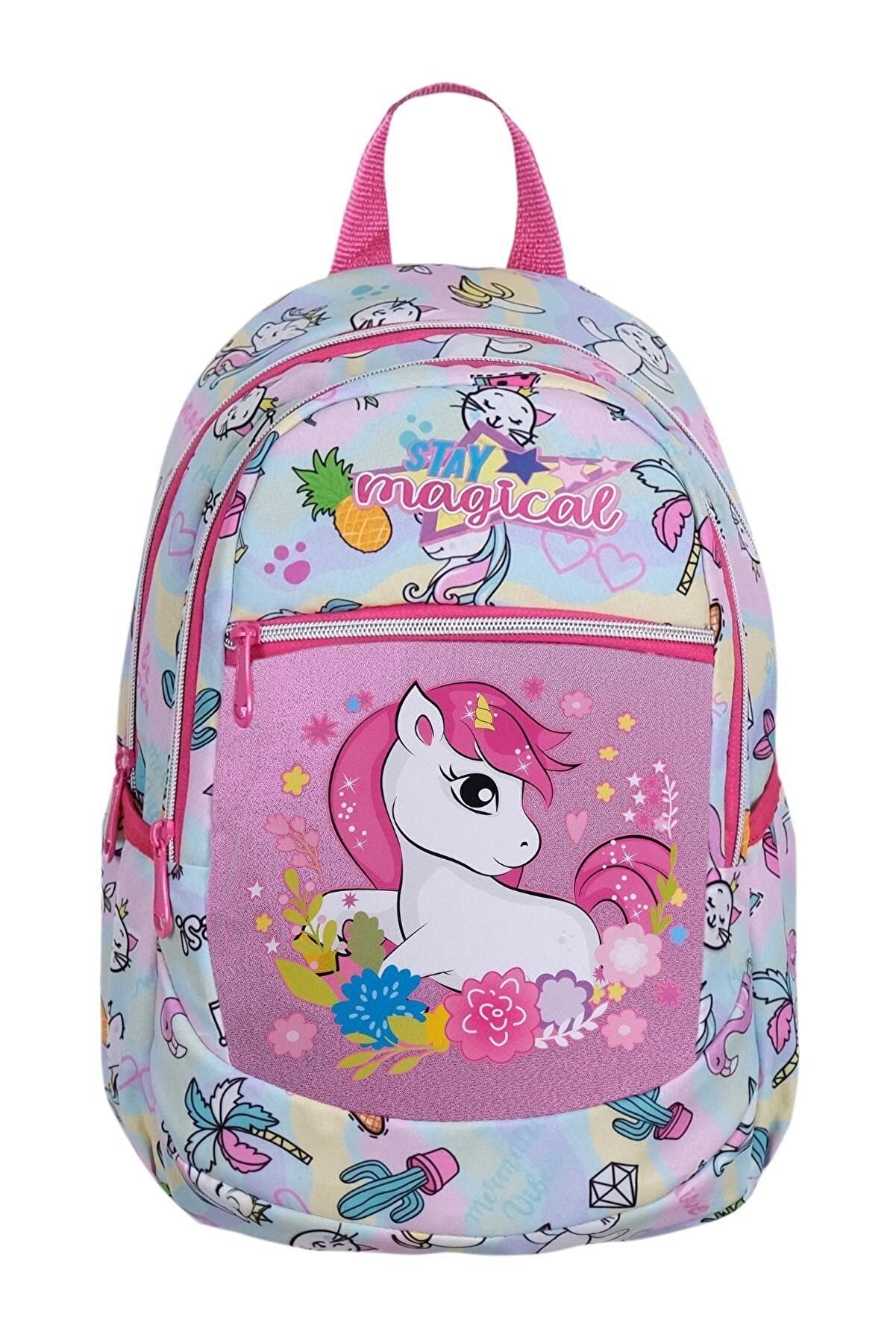 TahTicMer Anaokul Sırt çantası Kız Erkek Unisex Ortopedik Astarlı Su Geçirmez 5 6 7 Yaş At Model Unicorn Beyaz