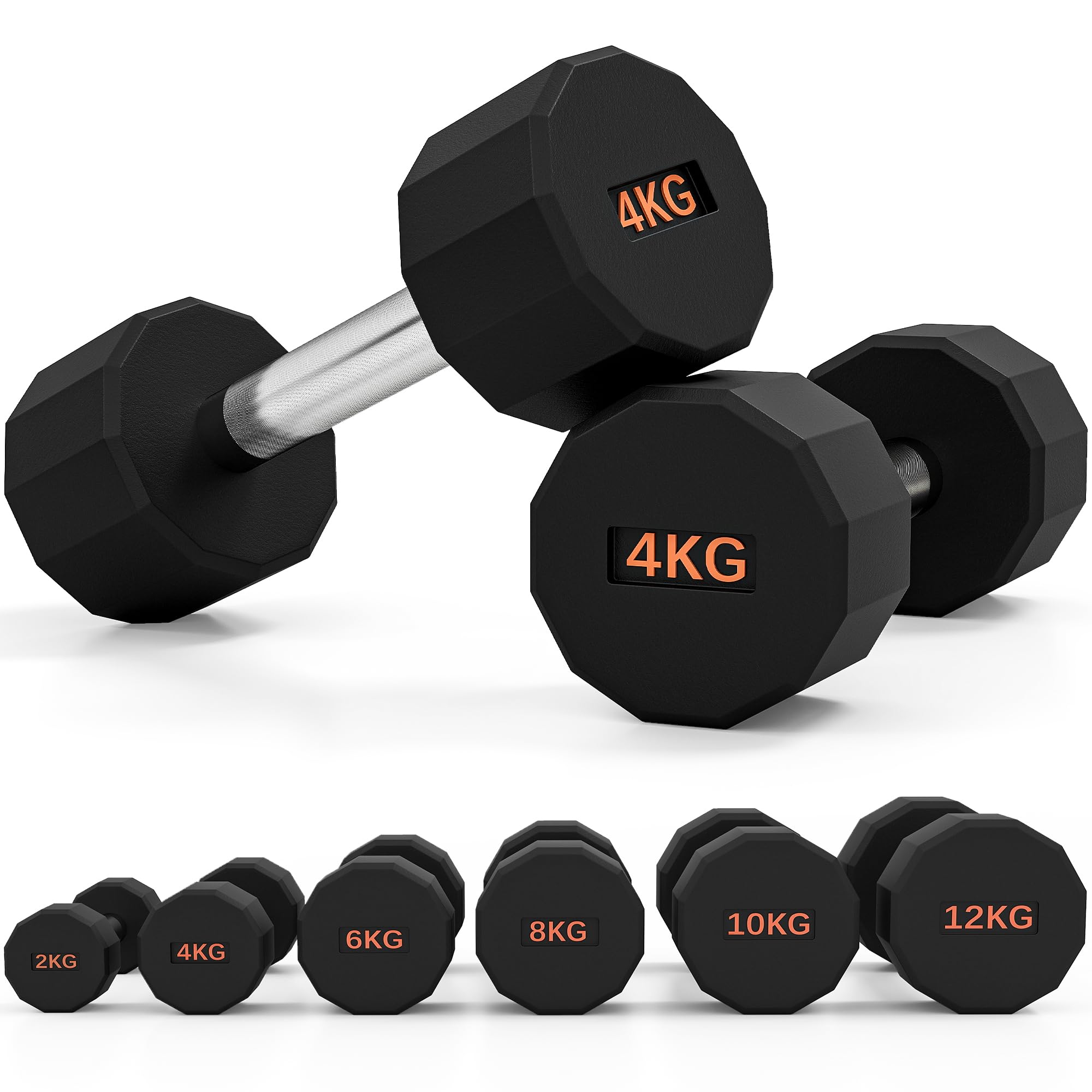 SPORTNOW Dumbbells Set, Hand Weights Pair with 12-Sided Shape and Non-Slip Grip for Men Women Home Gym Workout, 2 x 4kg