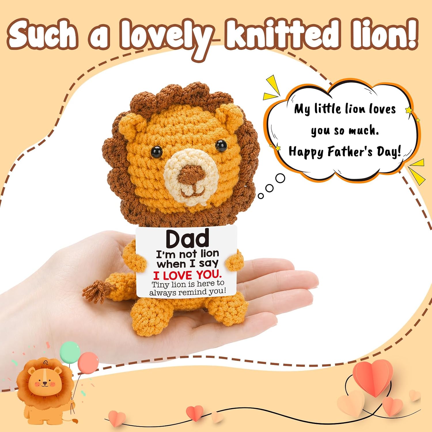 MAMAGIFTREE Lion Crochet Gift for Father’s Day Funny Dad Gifts from Daughter Son Wife Cute Birthday Gift for New Dad Stepdad image 3
