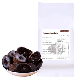 Black sugar 8.81oz Cubes Chinese Traditional Yuanbao black sugar- Handmade Pure Raw Sugarcane Dark Black Sugars 250g