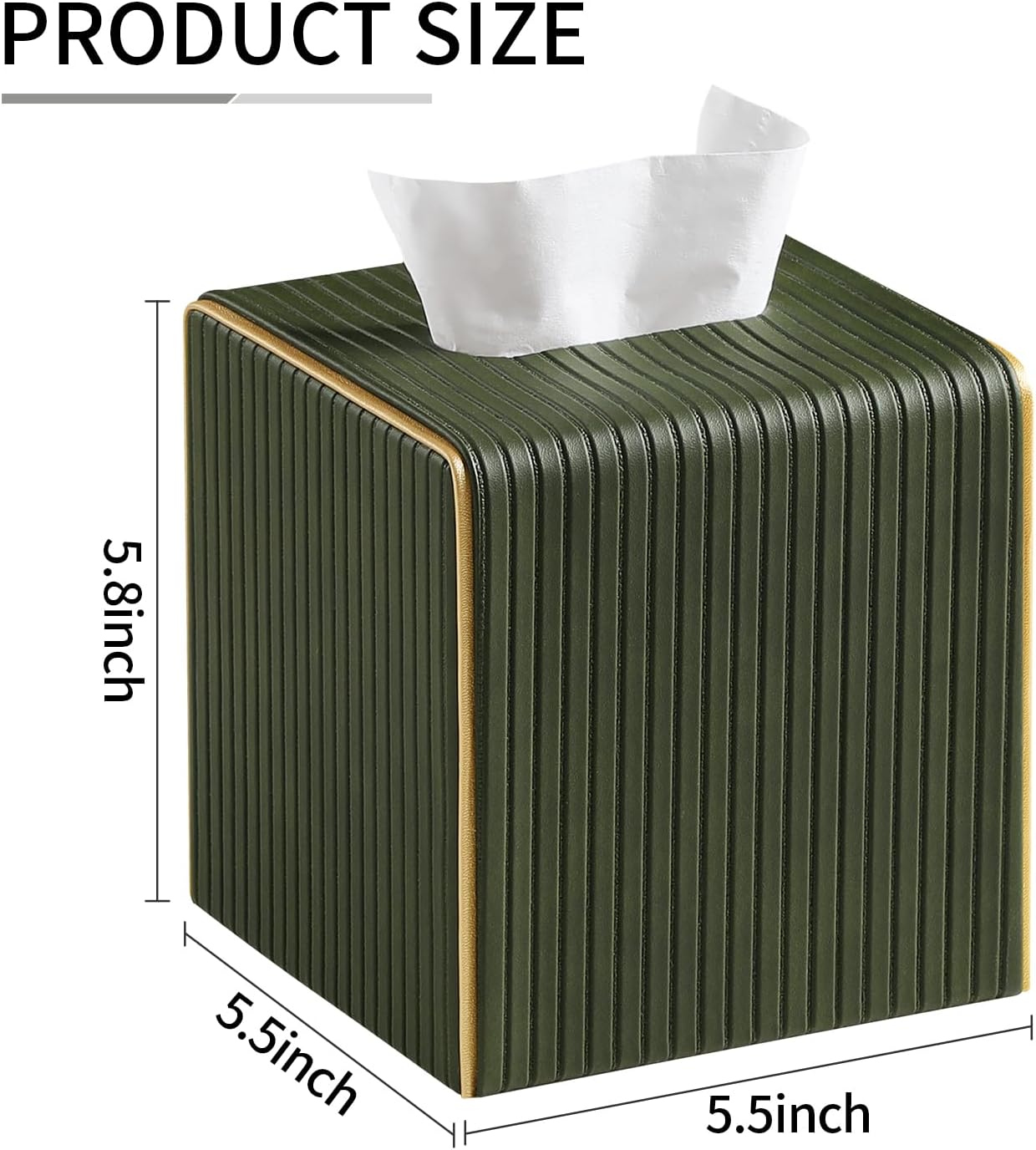 Square PU Leather Tissue Box Cover with Magnetic Closure, Decorative Tissue Holder & Storage Container for Bedroom, Living Room, Dining Room, Bathroom, Countertop, Desk (Square Green) image 3