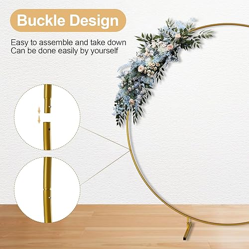 Miniatura 3 de Emart Soporte redondo para telón de fondo, 7.2 pies, soporte de arco circular de globo dorado, marco de arco de boda de anillo de metal para