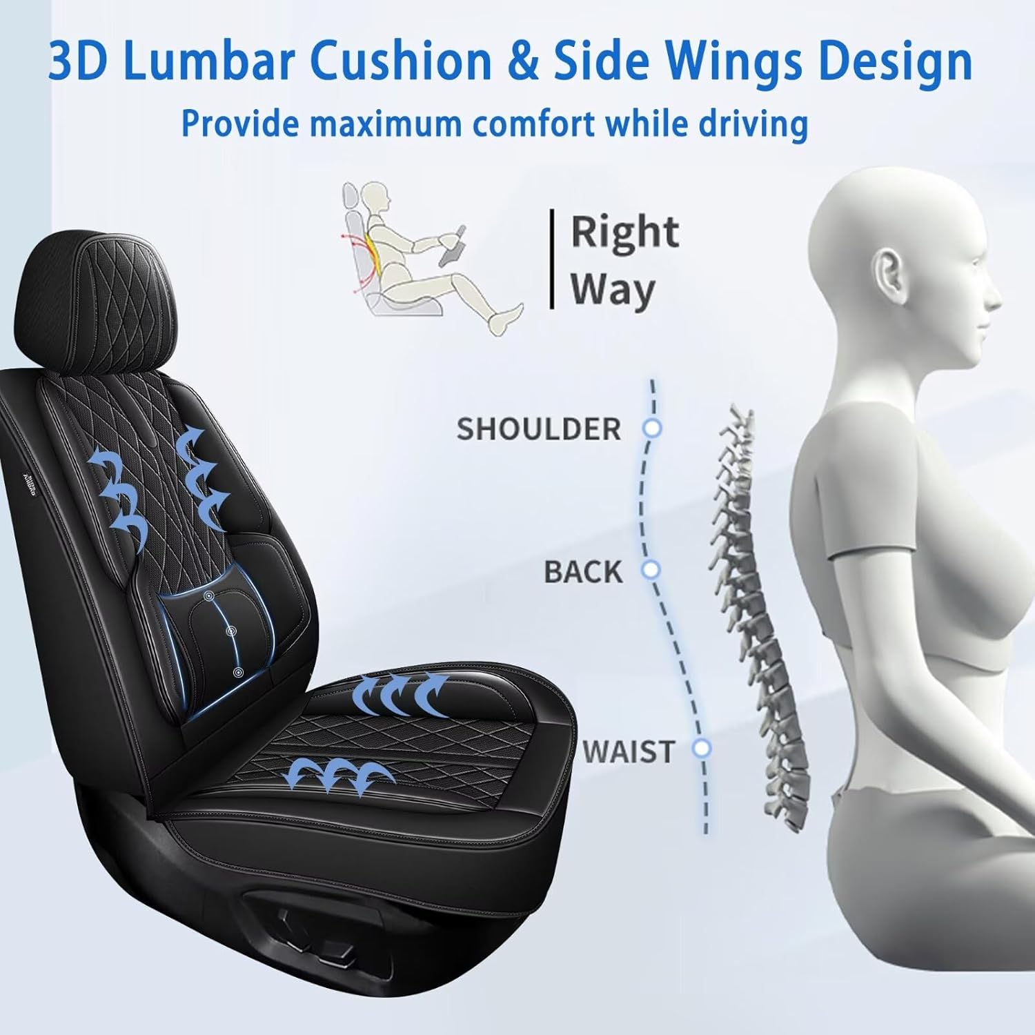 YORKNEIC Fit for Toyota Prius C Seat Covers for 2012-2016: Breathable Leather Front Car Seat Covers - Compatible Airbag & with Lumbar Support(2 Front Set, Black)