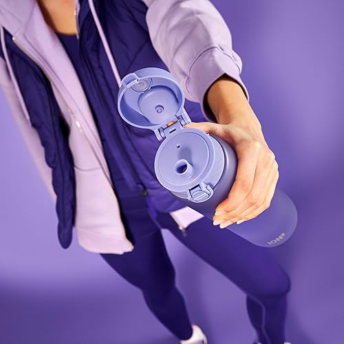 Miniatura 10 de Ion8 Botella de agua de 1 litro, a prueba de fugas, tapa abatible, asa de transporte, flujo rápido de líquido, apta para lavavajillas, sin BPA,