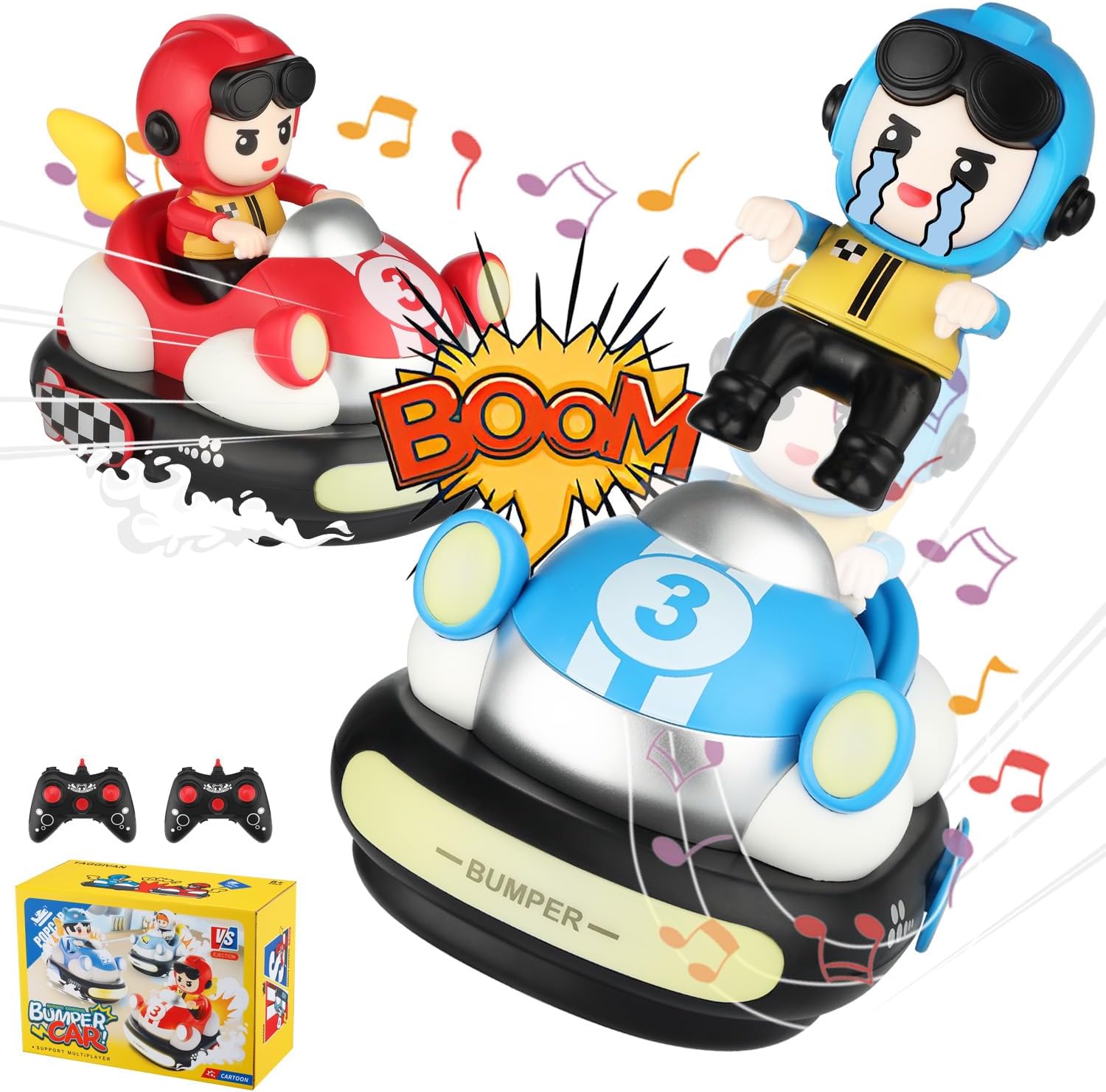 Remote Control Bumper Cars Toy (2 Cars Set) – Rechargeable RC Ejector Vehicles with Music & Lights, 2-Player Battle Racing Game for Kids Ages 3–8, Birthday Gift
