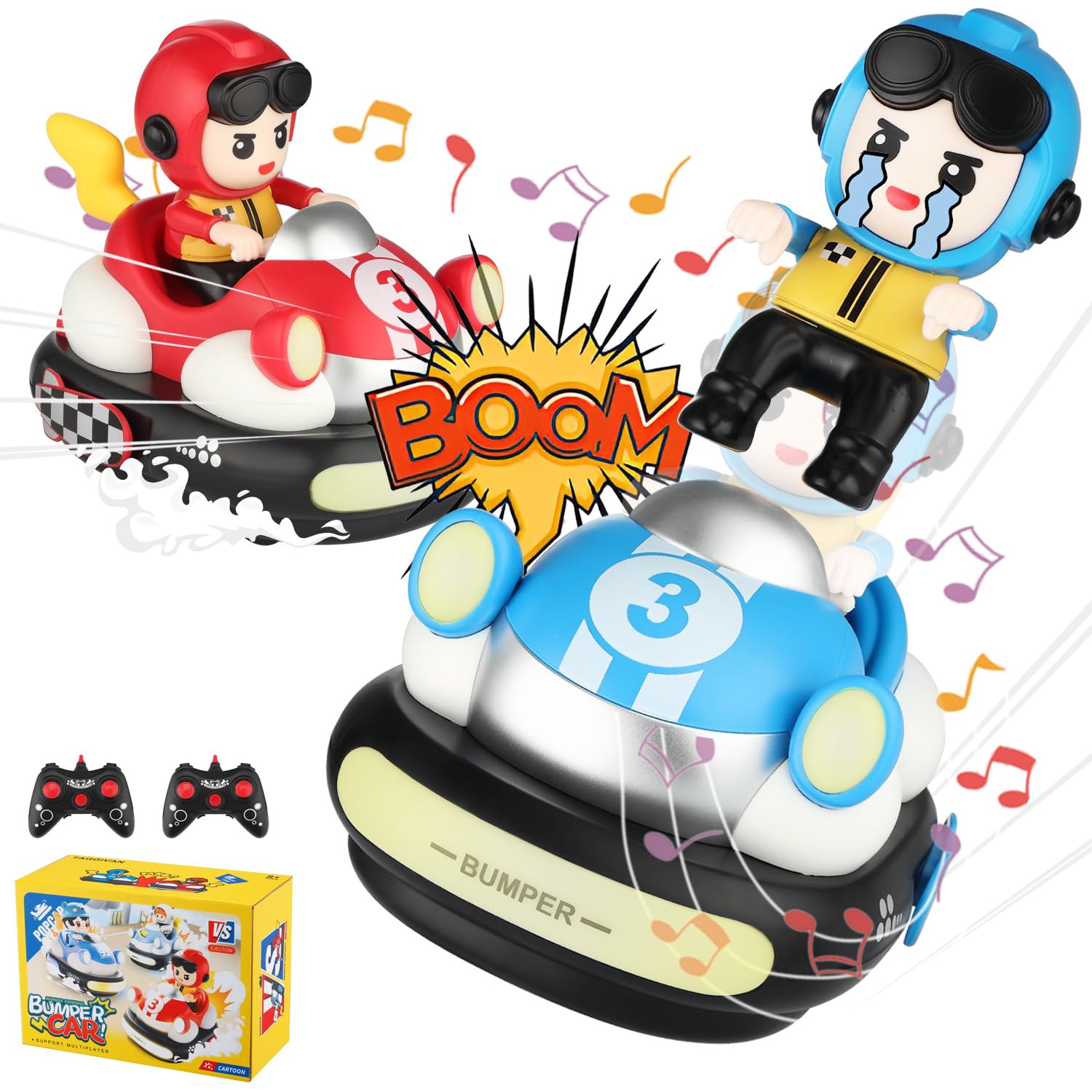 2Pcs Remote Control Bumper Cars Toys, Rechargeable RC Speed Bumper Cars, Mini Remote Controlled Ejector Vehicles for Kids Ages 3-8 with Parental Guidance, Birthday Toy Gifts for Toddler Child