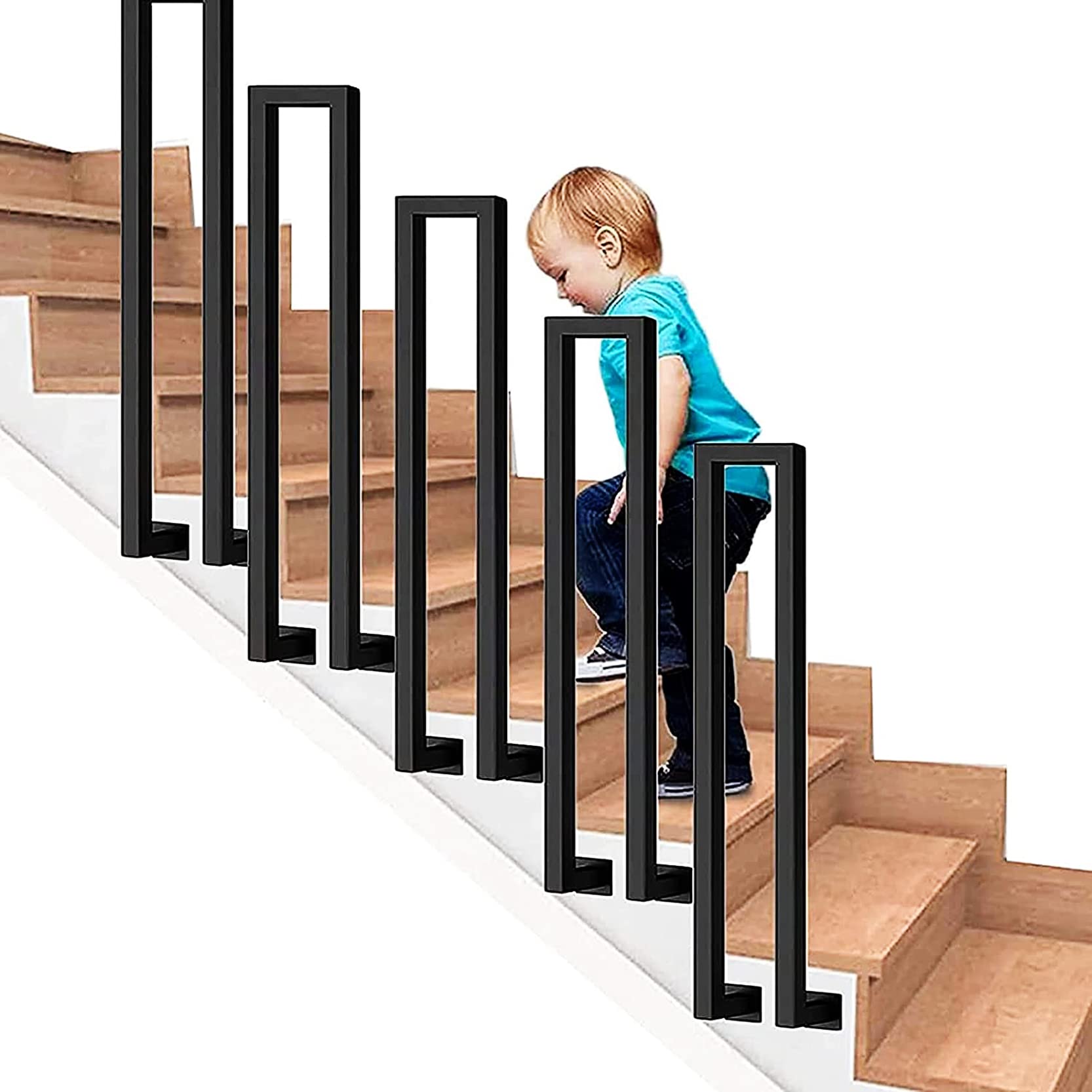 GLDYTVF Side Mount Stair Handrails U-Shaped Wrought Iron Staircase Railing，Nordic Modern Non-Slip Stairway Decking Hand Rails for Villas, Balconies, Corridors, Apartmen(Size:2.46ft (75cm),