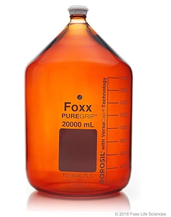 BOROSIL PUREGRIP 1519031-FLS Amber Reagent Bottles with GL45 Screw Cap, 3000 mL, 500 fl. oz., Borosilicate GLASS Pack of 2
