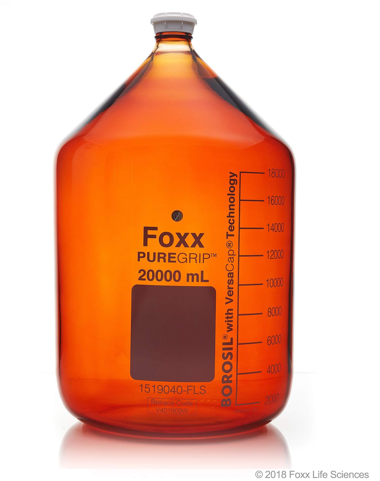 Borosil 1519031-FLS PUREGRIP Botellas de reactivo ámbar de borosilicato con tapa de rosca GL45, capacidad de 3000 ml, paquete de 2