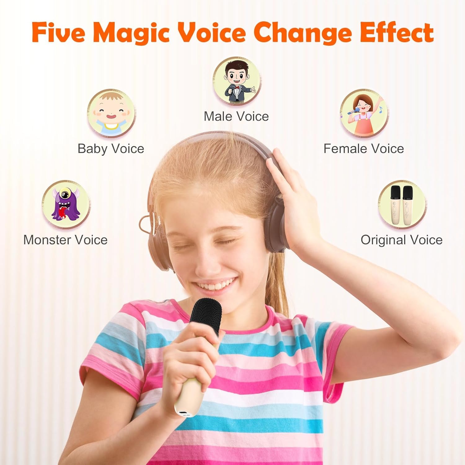 GOHAPHE Karaoke Machine for Kids Rechargeable Mini Karaoke Machine with 2 Microphones and Voice Changing Effects - Image 4