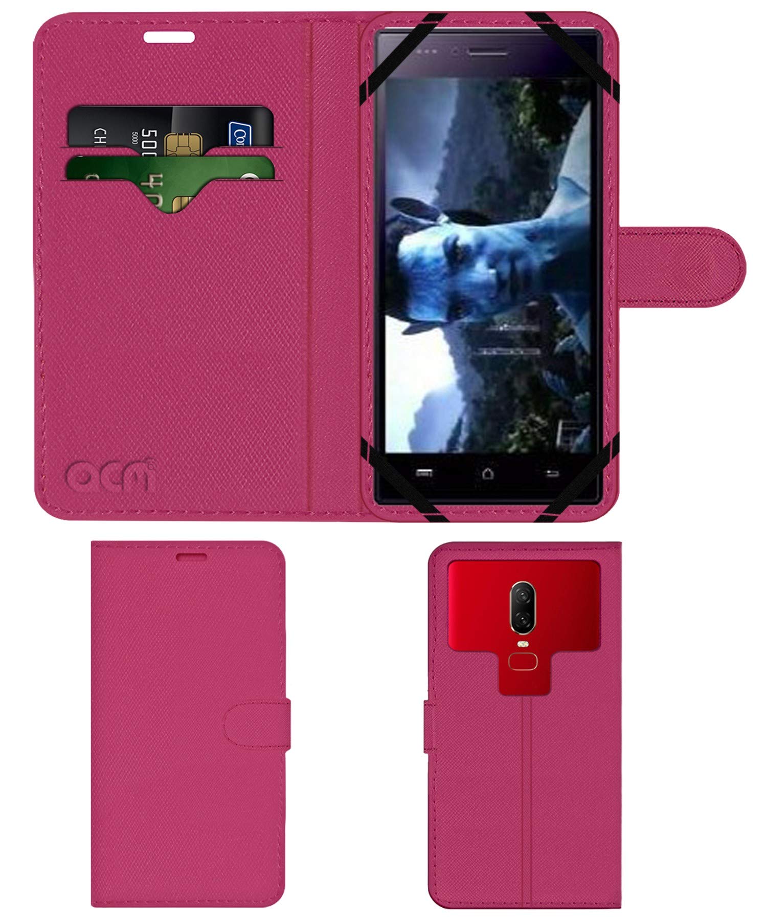 ACM Strap Leather Flip Case Compatible with Diyi Xpect C Mobile Front & Back Cover Pink