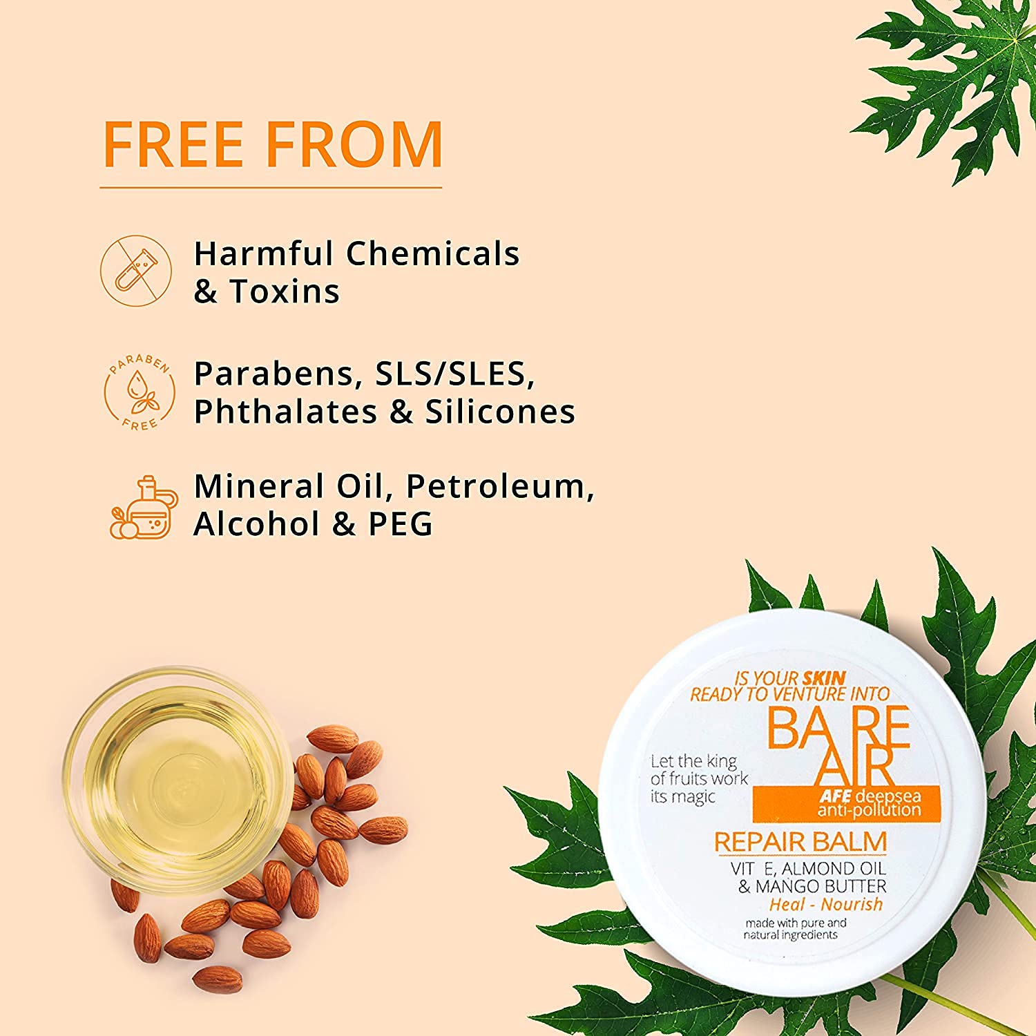 Buy Bareair Moisturising Lip Balm With Vitamin E, Almond Oil & Mango