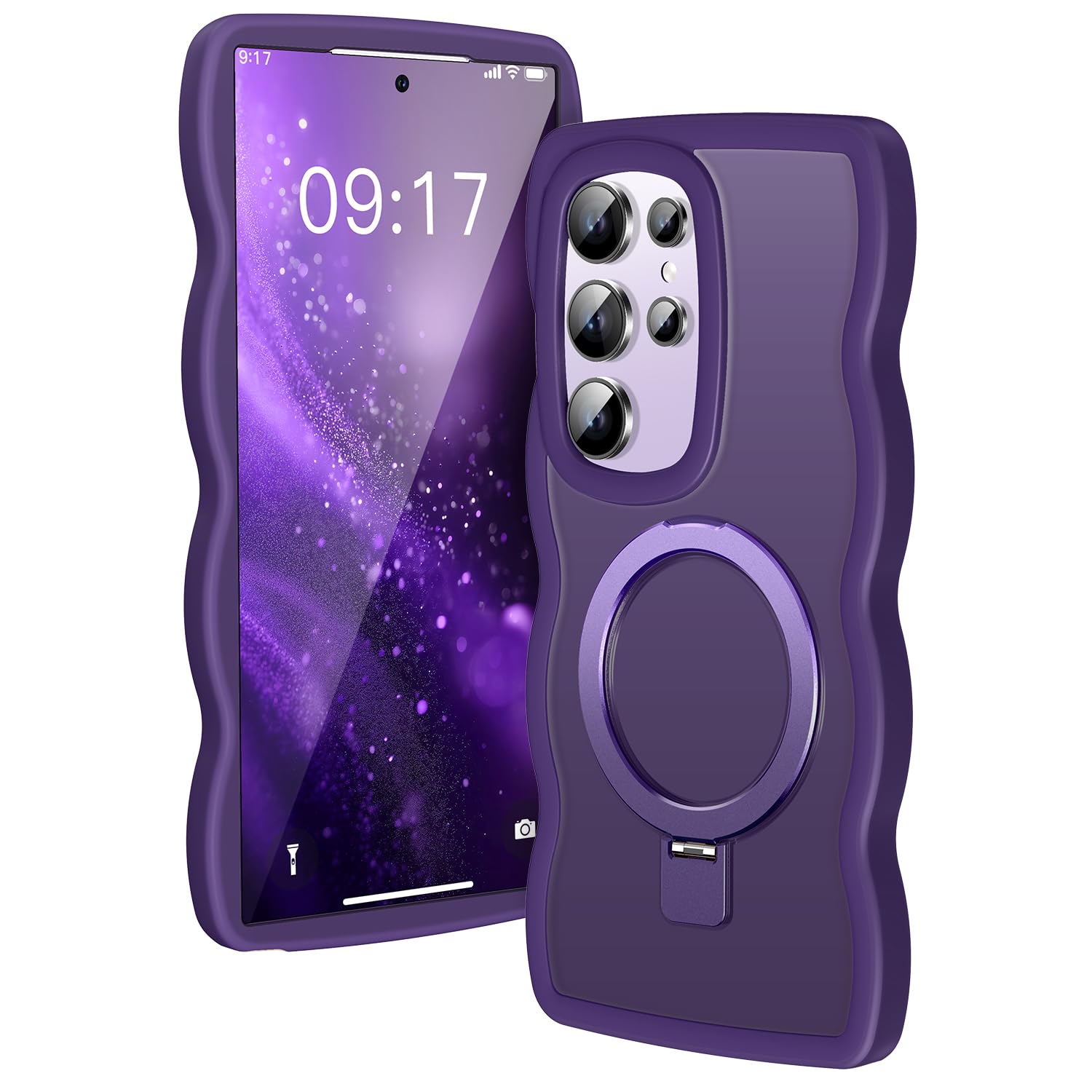 [Magnetic Stand & Cute Wave Frame]Case for Samsung Galaxy S25 Ultra [Fit for MagSafe]MIL-Grade Drop Protection Non Yellowing Matte Translucent Back