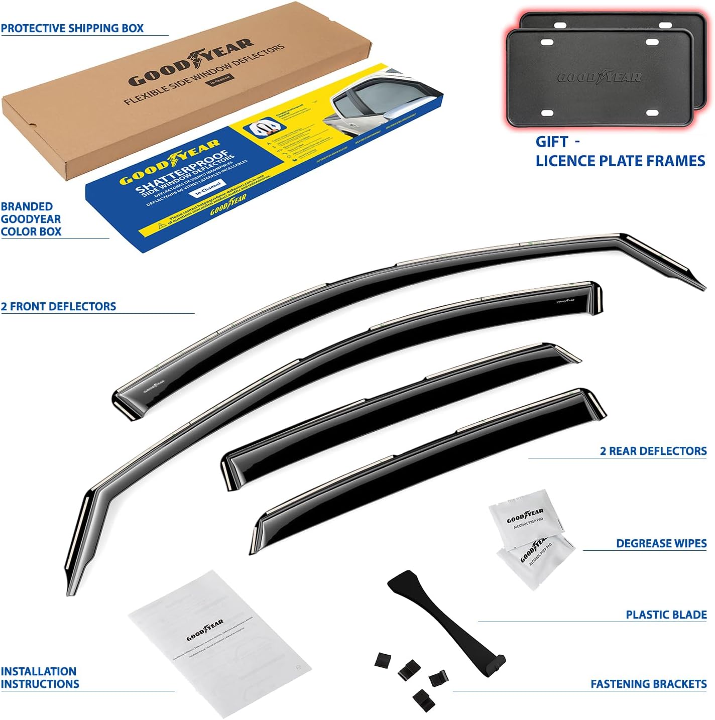 Goodyear Shatterproof in-Channel Window Deflectors for Hyundai Kona 2018-2023, Rain Guards, Window Visors for Cars, Vent Deflector, Car Accessories, 4 pcs - GY007884