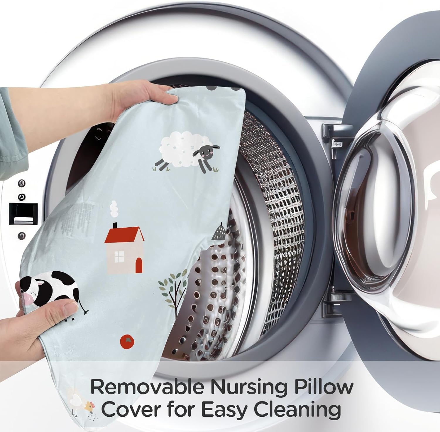 Little Grape Land New Nursing Pillow for Breastfeeding, Larger Breast Feeding Pillow and Positioner with Removable Cover for More Support, Tummy Time and Bottle Feeding Support Pillow, Blue Ranch - Image 6