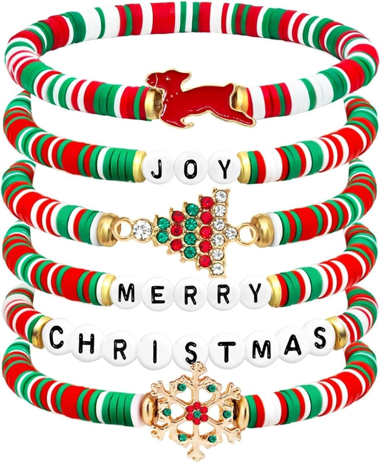 6 Pack Christmas Bracelets for Women Girls Teens, Cute Xmas Gifts Party Jewelry, Festive Decorations Crafts Gifts (Christmas 2)
