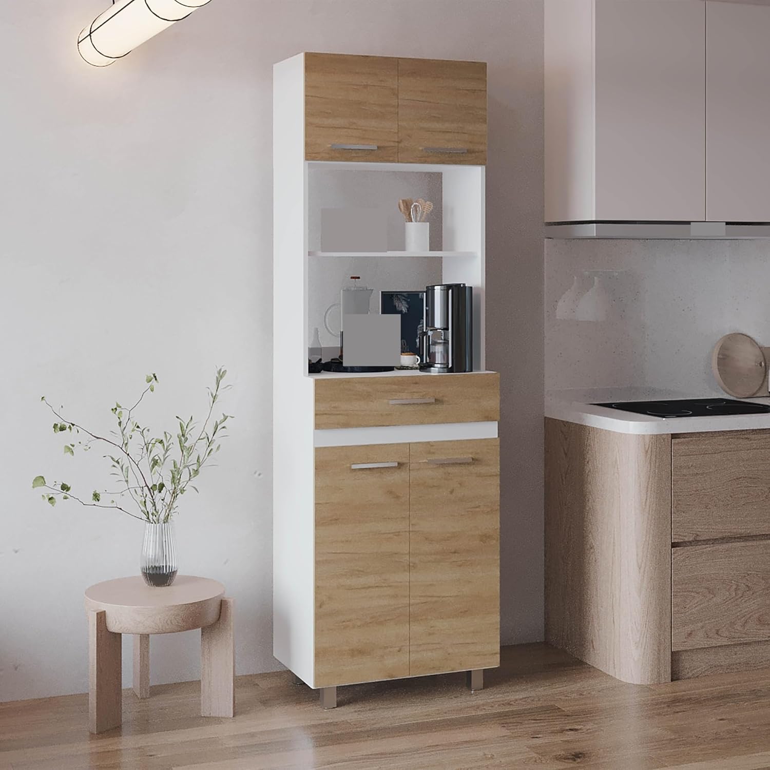 Rustic Freestanding Pantry Cabinet - Vintage Kitchen Storage for Food, Dishes & Appliances, Space-Saving Organizer, Stylish Home Décor, Farmhouse Design