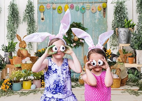 Vista 3 de Telones de fondo de Pascua de 7 x 5 pies para fotografía Conejito de Pascua, telón de fondo de fiesta de primavera F37