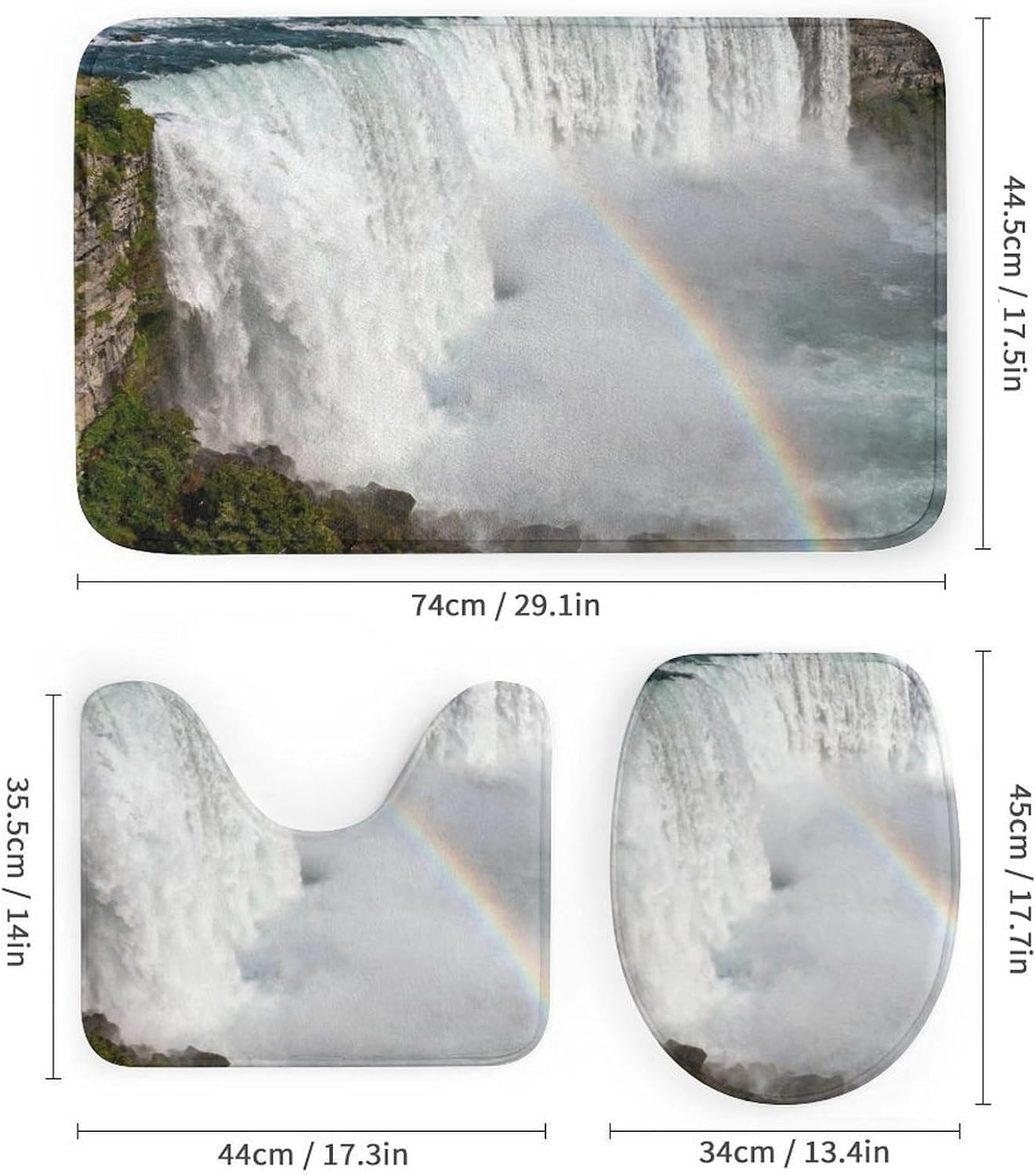 4 Piece Bathroom Rug Set with Shower Curtain, Non-Slip Bath Mat Toilet Cover Set, Great Falls Bathroom Rug Sets