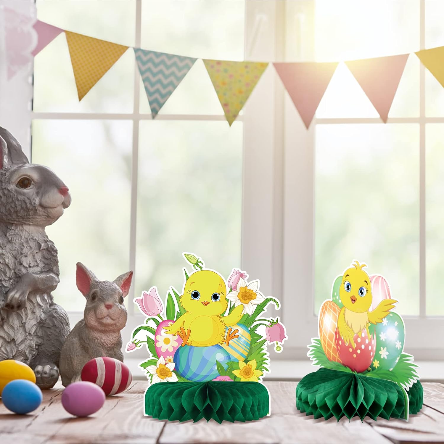 HONMOK 9 Pieces Easter Centerpieces Bunny Eggs Birds