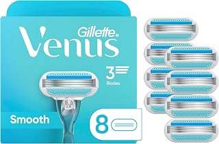 Gillette Venus Smooth Women's Razor Blade Refills, 8 Count - 3-Blade Cartridges with Lubrication for Irritation-Free Shave