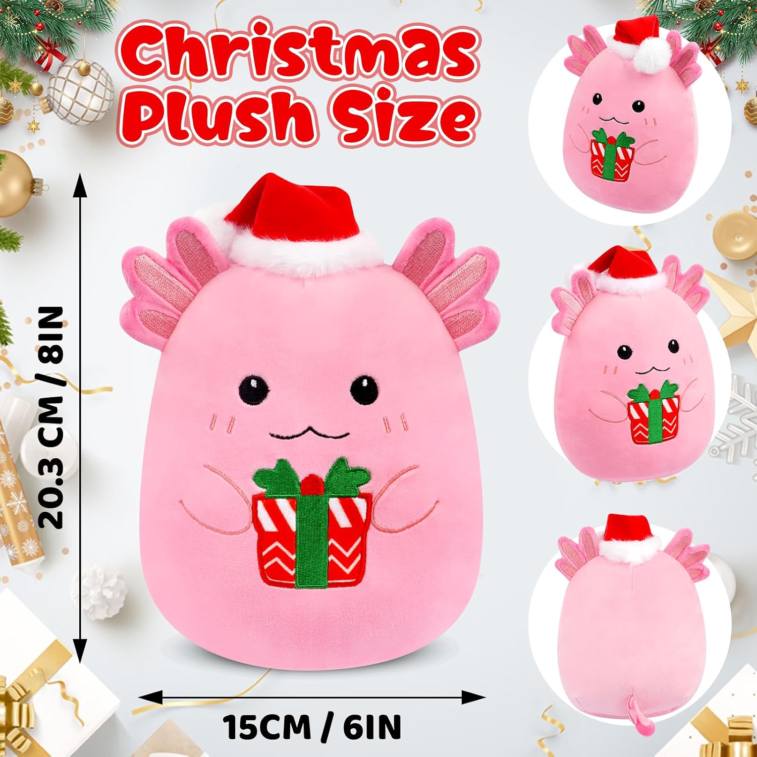 Christmas Axolotl Plush,Cute Axolotl Christmas Stuffed Animals with Xmas Hat,Gifts,Soft Hugging Axolotl Plush Toy Gifts for Kids Boys Girls