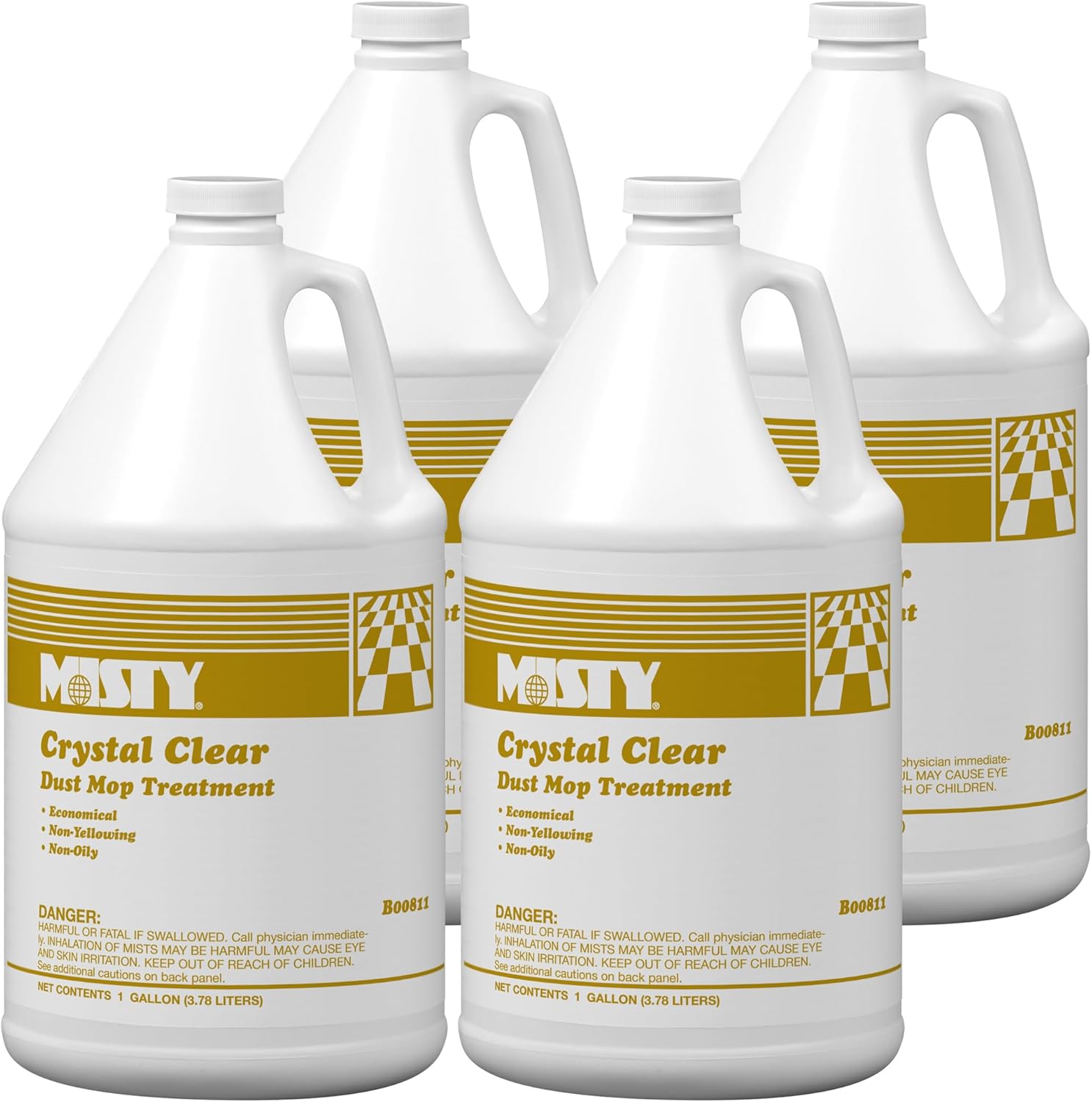 MISTY Crystal Clear Dust Mop Treatment - 1 Gallon (Case of 4) 1003411 - Helps in Removal of Dirt, and Abrasive Matter from Wood, Asphalt, Linoleum, Vinyl, VCT, Rubber, Concrete, and Gym Floors