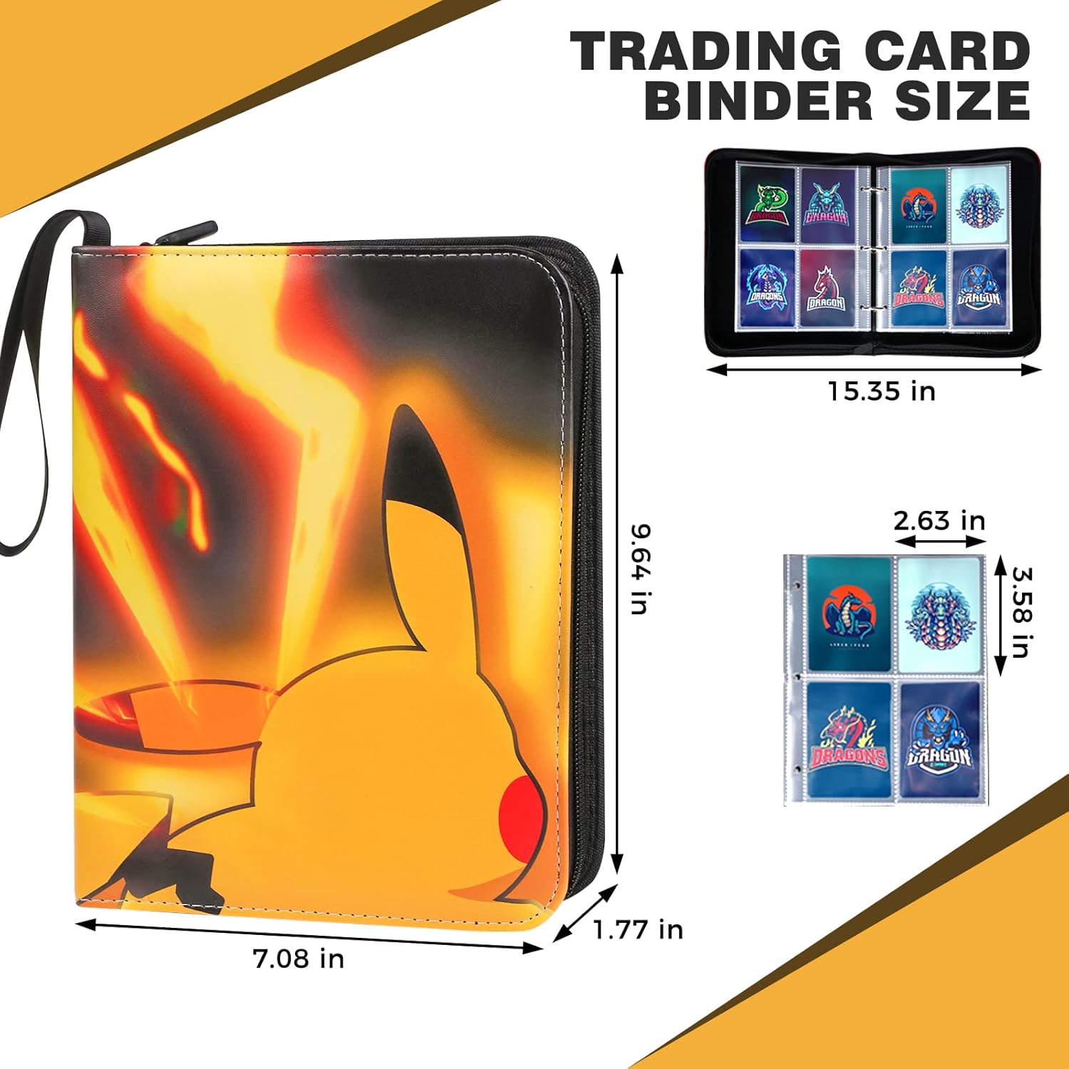 Trading Card Binder 4 Pocket 400 Cards, Game Cards Binder with 50 Removable Sleeves, 3-Ring Card Collector Album Holder for Most Standard Size Cards, Trading Card Games Collection Binder Case Book : Toys & Games