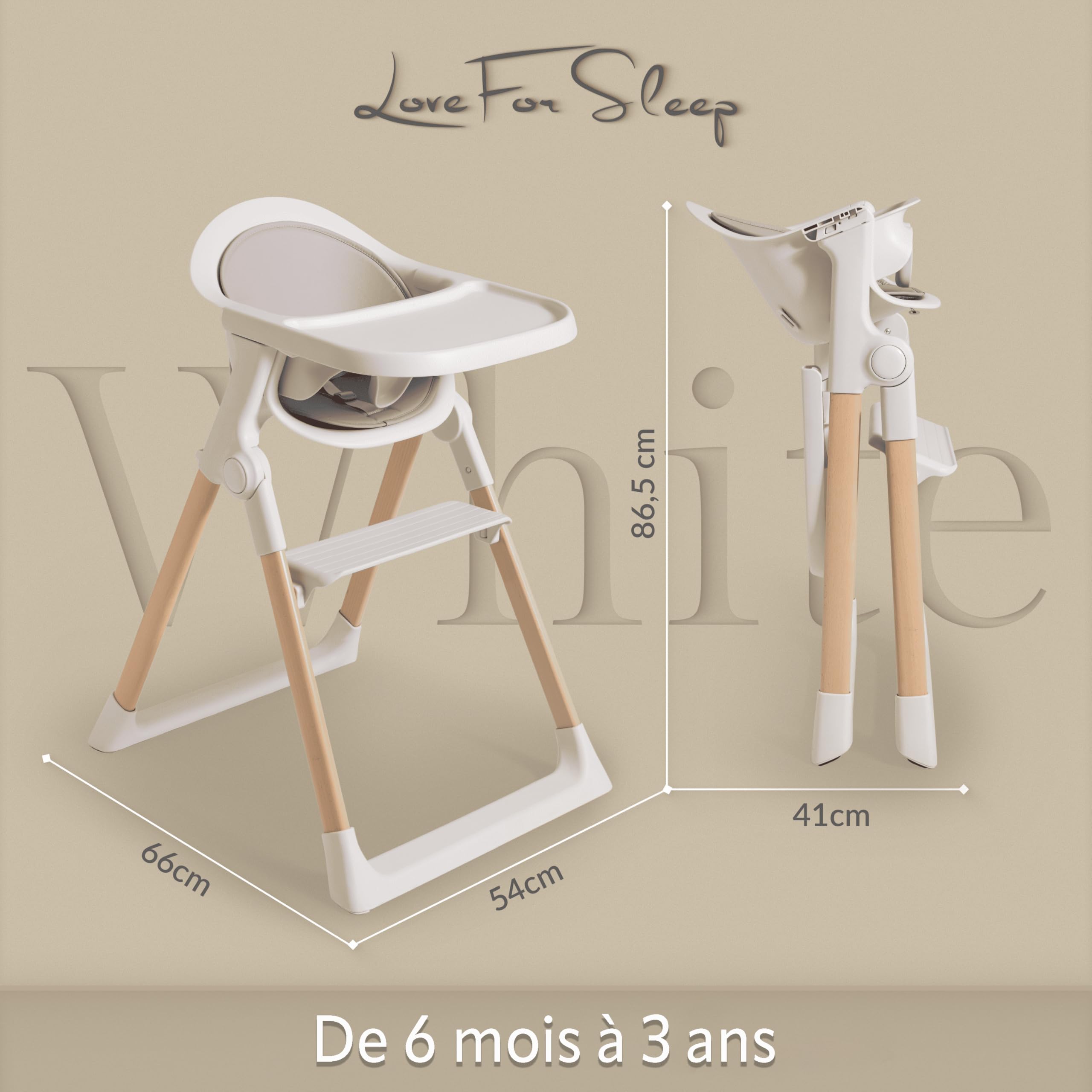 Chaise haute premium pour bébés et tout-petits (dès 6 mois) – Design pliable et réglable avec coussin vert sauge et harnais de sécurité