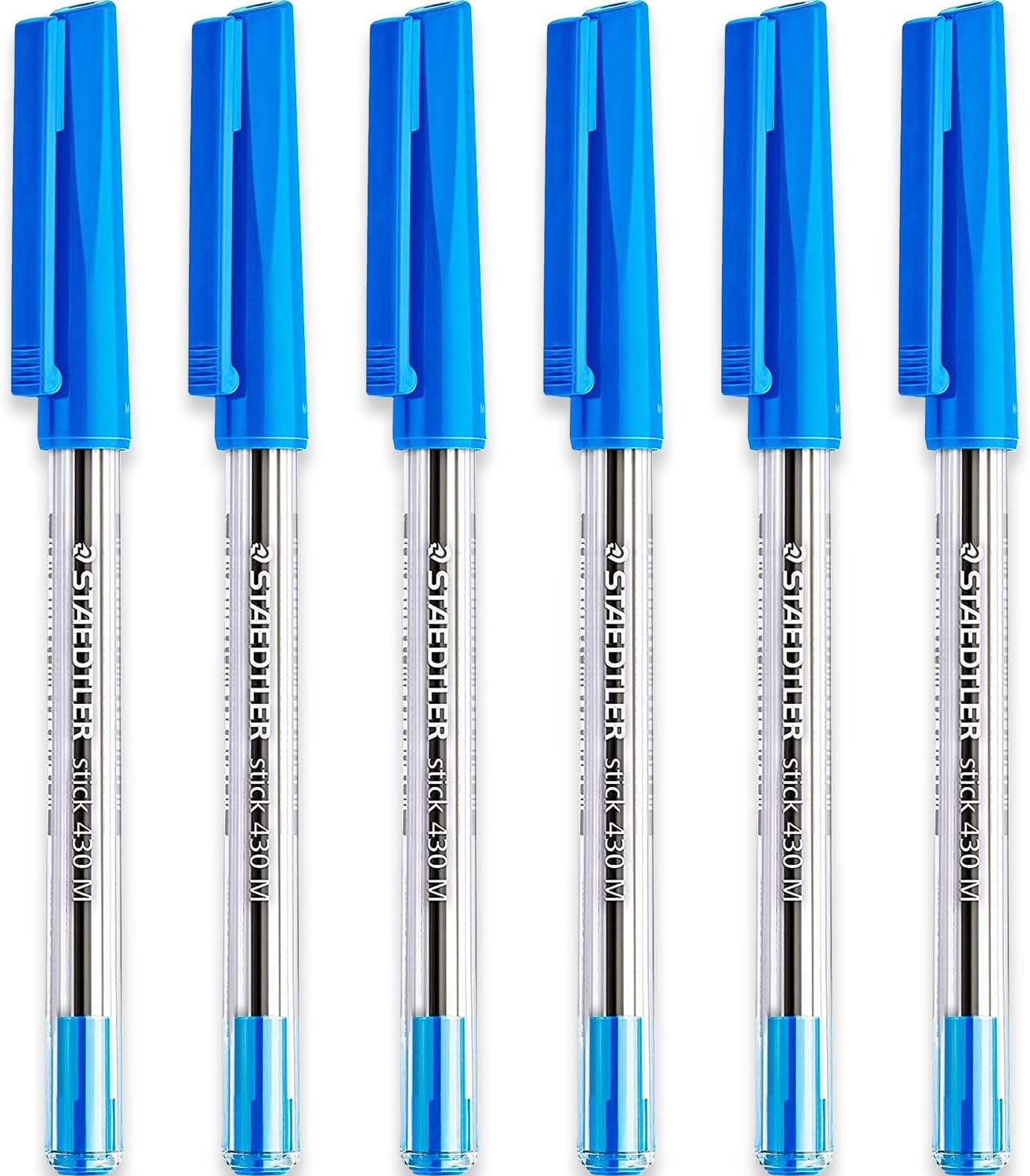 Staedtler Medium 0.5mm 430 M Stick Ballpoint Pens Writing Pen Smooth - Blue Ink - Pack of 6