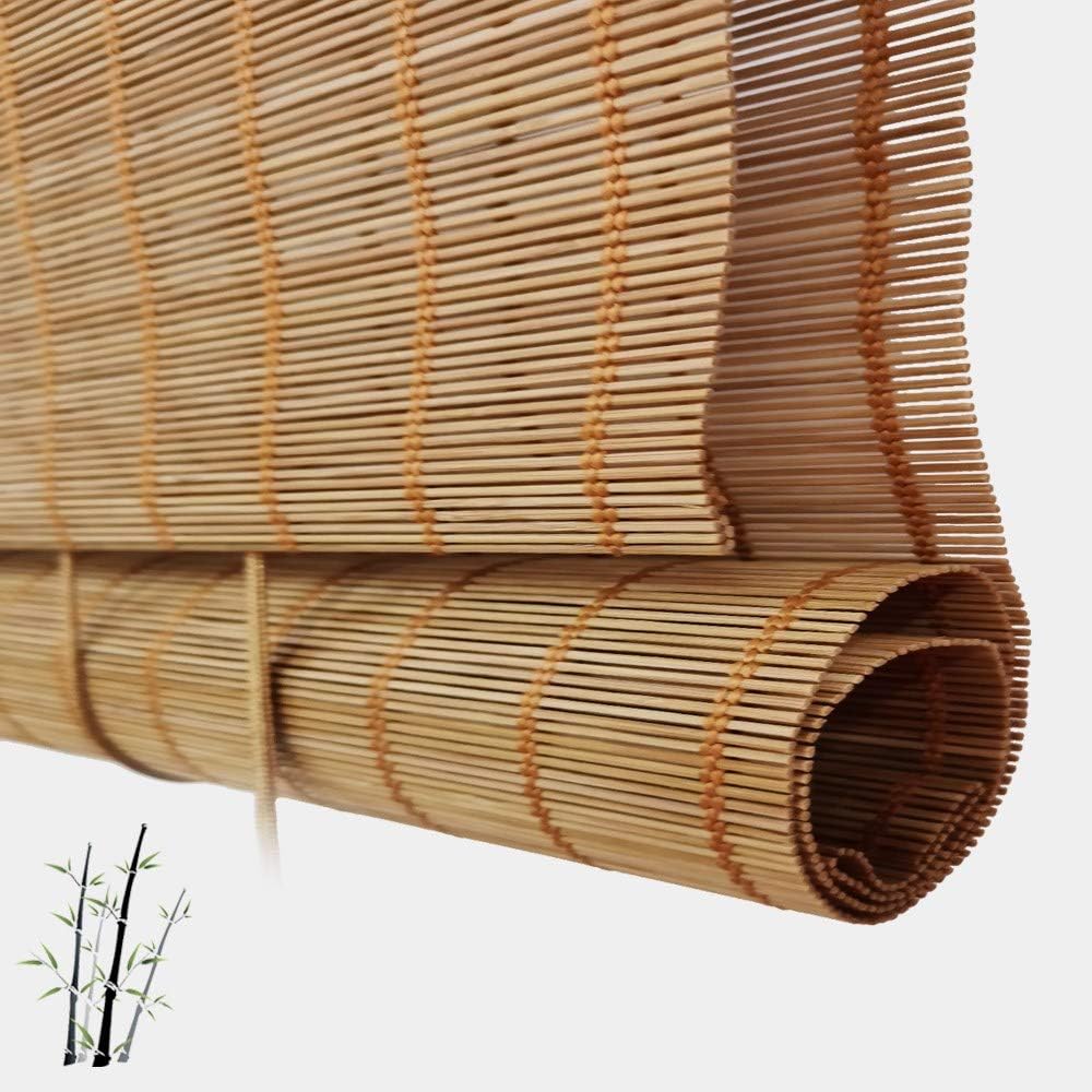 Outdoor Bamboo Window Shades Blinds, Waterproof Wood Roller Shades 6 Inches Valance, Light Filtering Sun Shades Window Blinds for Patio, Doors, Porch, Balcony,Gazebo,Pergola,Deck, Color 1-Outdoor