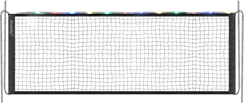 Aoneky 20ft LED Light Up Badminton Net, Glow in Dark Outdoor Sports Net with 4 Ropes, Portable for Backyard Beach Night Games
