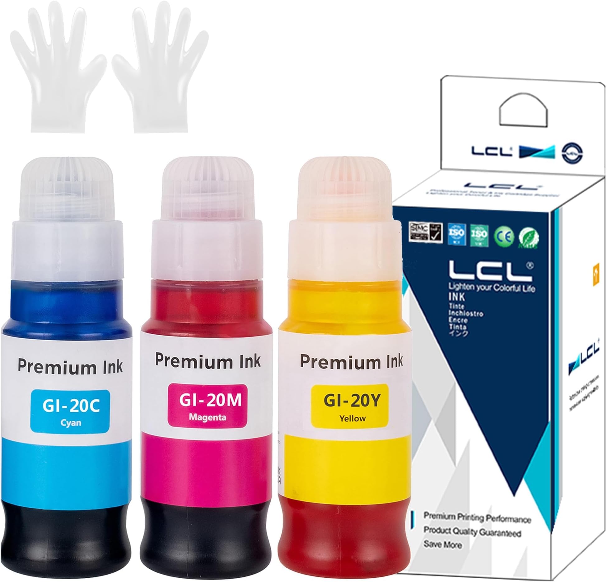 LCL Compatible Ink Bottle Replacement for Canon GI20 GI-20 GI-20C GI-20M GI-20Y PPIXMA G6020 G5020 G7020 (3-Pack Cyan Magenta Yellow)