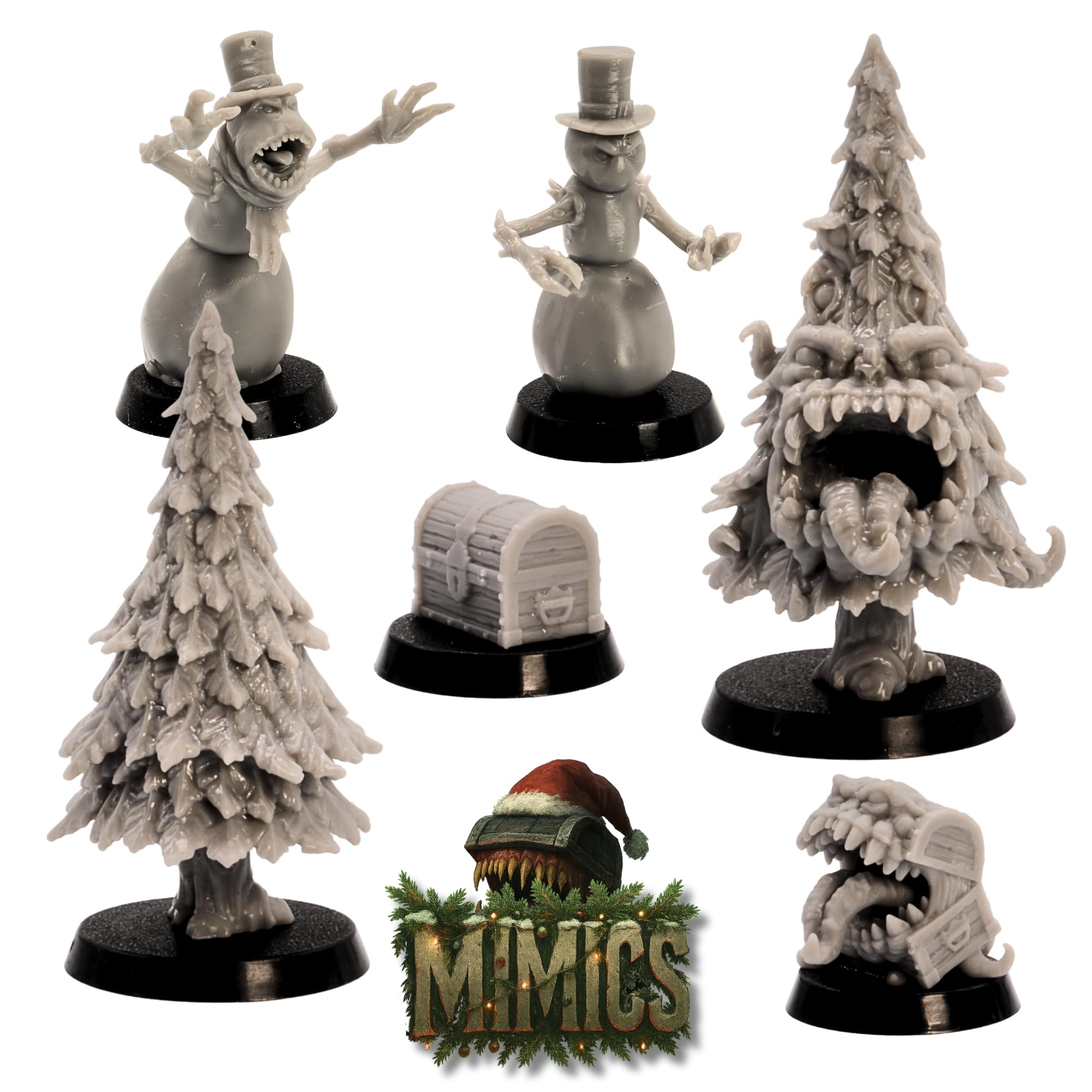 Christmas DnD Starter Set - 13 Resin Miniatures (Santa, Mimics, Snowmen, Forest Animals & More) for Tabletop RPGs - Image 3