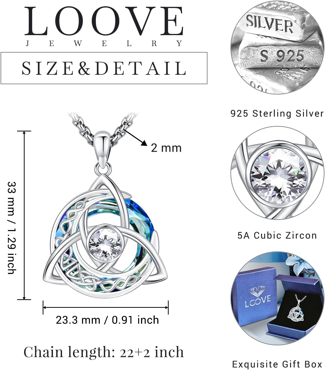 Celtic Birthstone Necklace for Women Sterling Silver Trinity Knot Triquetra Austria Crystal Pendant Birthstone Jewelry Birthday Anniversary Irish Scottish Gifts for Her Girlfriend - Image 4