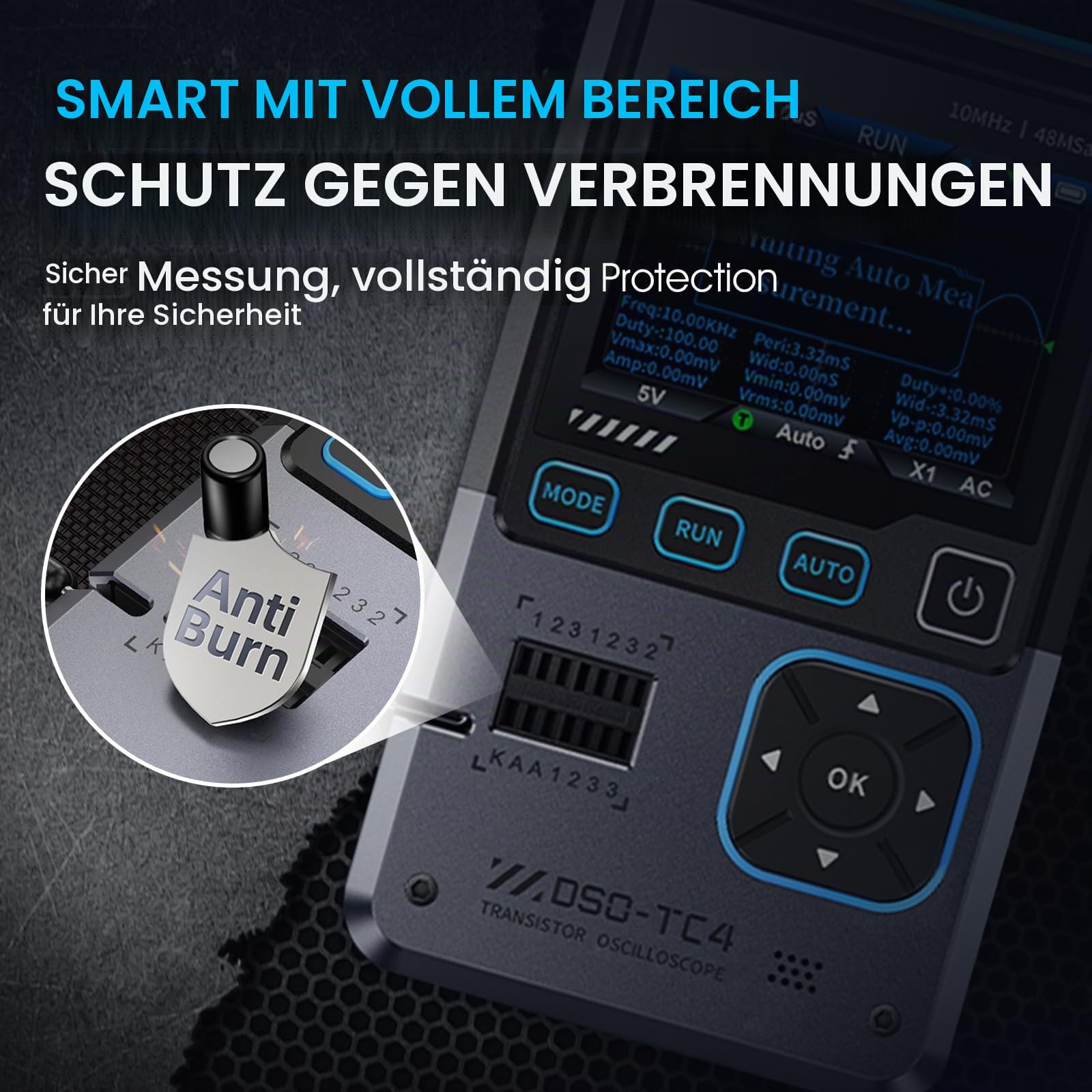 Oszilloskop Multimeter, 3 in 1 Handheld Oscilloscope mit 10MHz Bandbreite, 48MSa/s Abtastung, 2.8" TFT Display Signaenerator, USB Transistor Tester