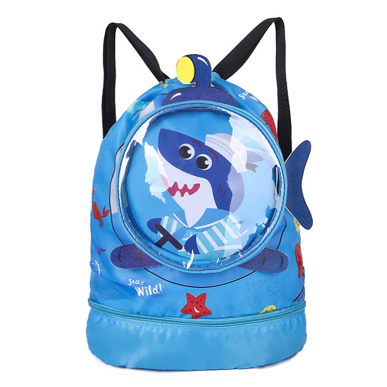 ITUBLE Dry Wet Separated Swim Bags for Swimmers Shark Pool Gear Drawstring Gym Bag Beach Backpack for Women Men Boys Girls Teener Camping Hiking