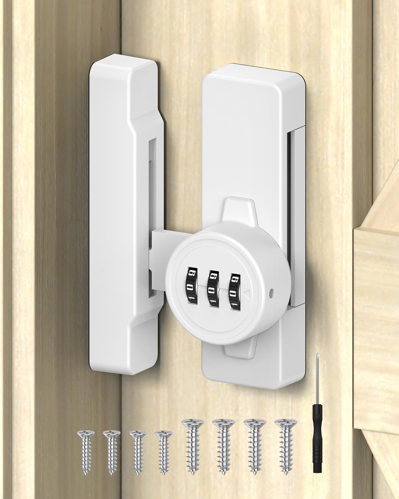MeBantoo 90/180 Degree Barn Door Lock - Keyless 3 Digit Combination Security Latch, Zinc Alloy Mechanical Password Lock for Closet, File Cabinet, Sliding Door, Bedroom (1, White)