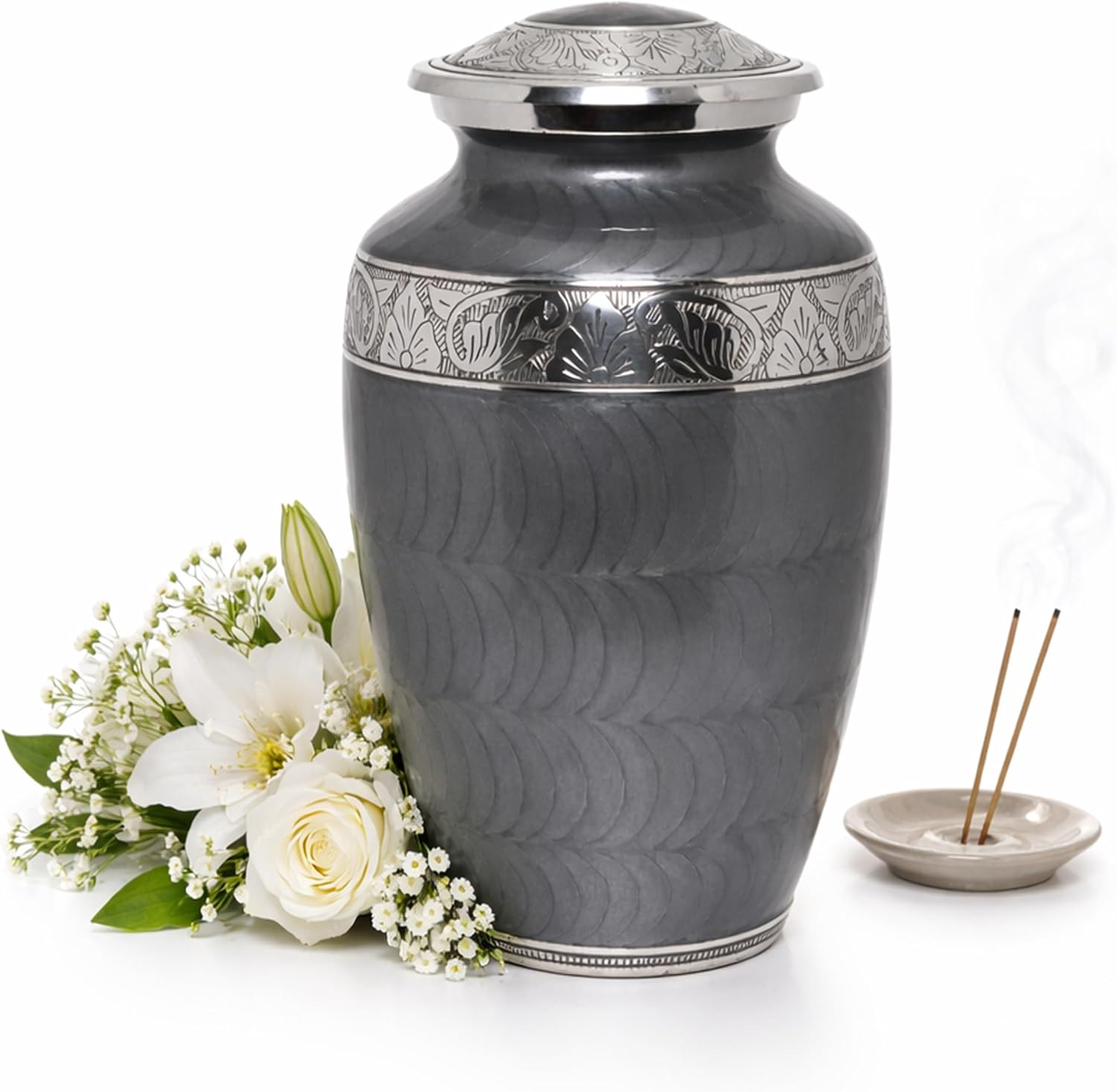 Urn Human Ashes Adult Male/Female,Creamation Urn for Human Ashes Adult Man/Women,200+ Cubic inch Capacity,Decorative Burial Urn, Funeral Cremation Urns_ Elegant Texture 10x6 Platinum Gray Silver