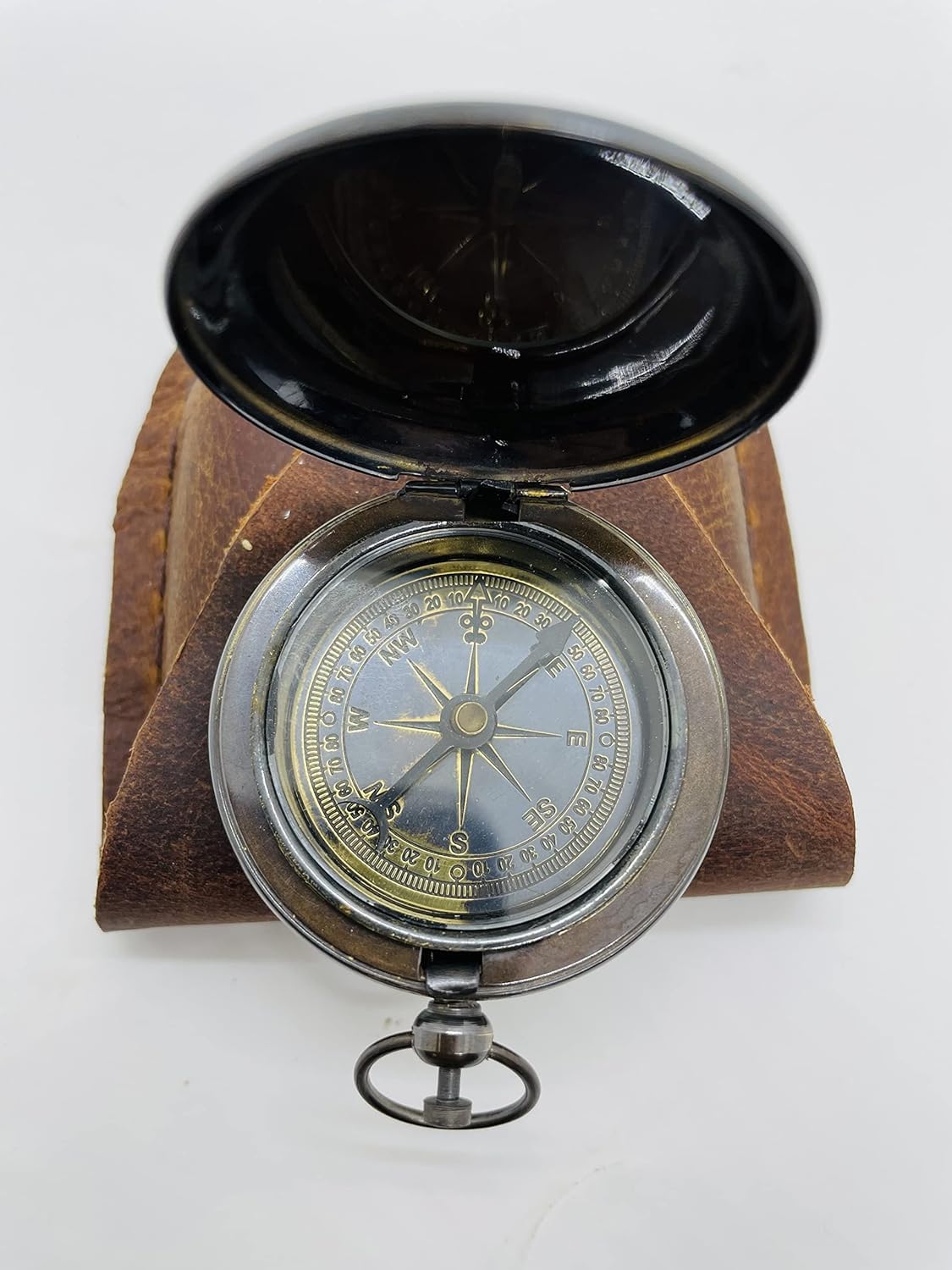 Engraved Brass Compass London 1915 Nautical Compass for Hiking, Outdoor, Camping Pocket Compass with Leather Box Maritime Vintage Brass Puch Button Compass A Item 4