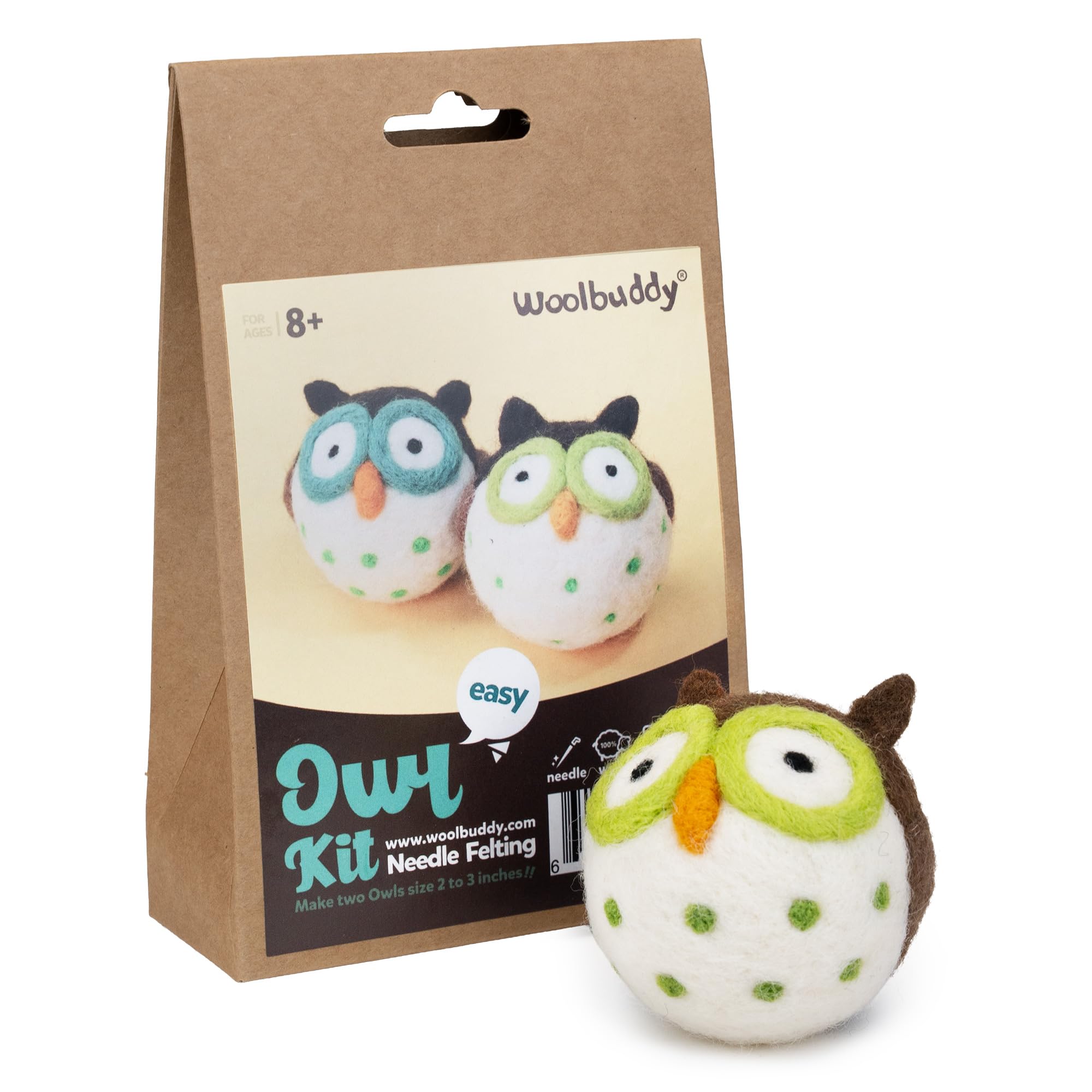 Owl Needle Felting Kit for Beginners – DIY Animal Craft Kit with Wool, Needles & Photo Instructions – Fun Project for Adults & Kids