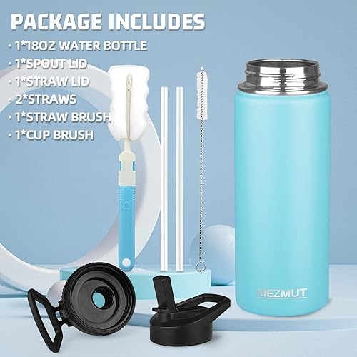 Miniatura 2 de MEZMUT Botella de agua aislada de 128 onzas con popote y 3 tapas, botellas de agua de acero inoxidable de un galón, botella de agua deportiva de