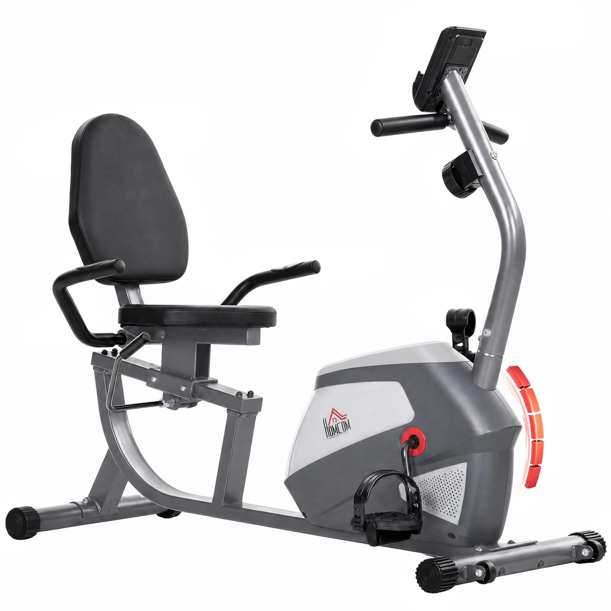 HOMCOM Vélo d'Appartement Semi-Allongé Écran LCD Multifonction Gris