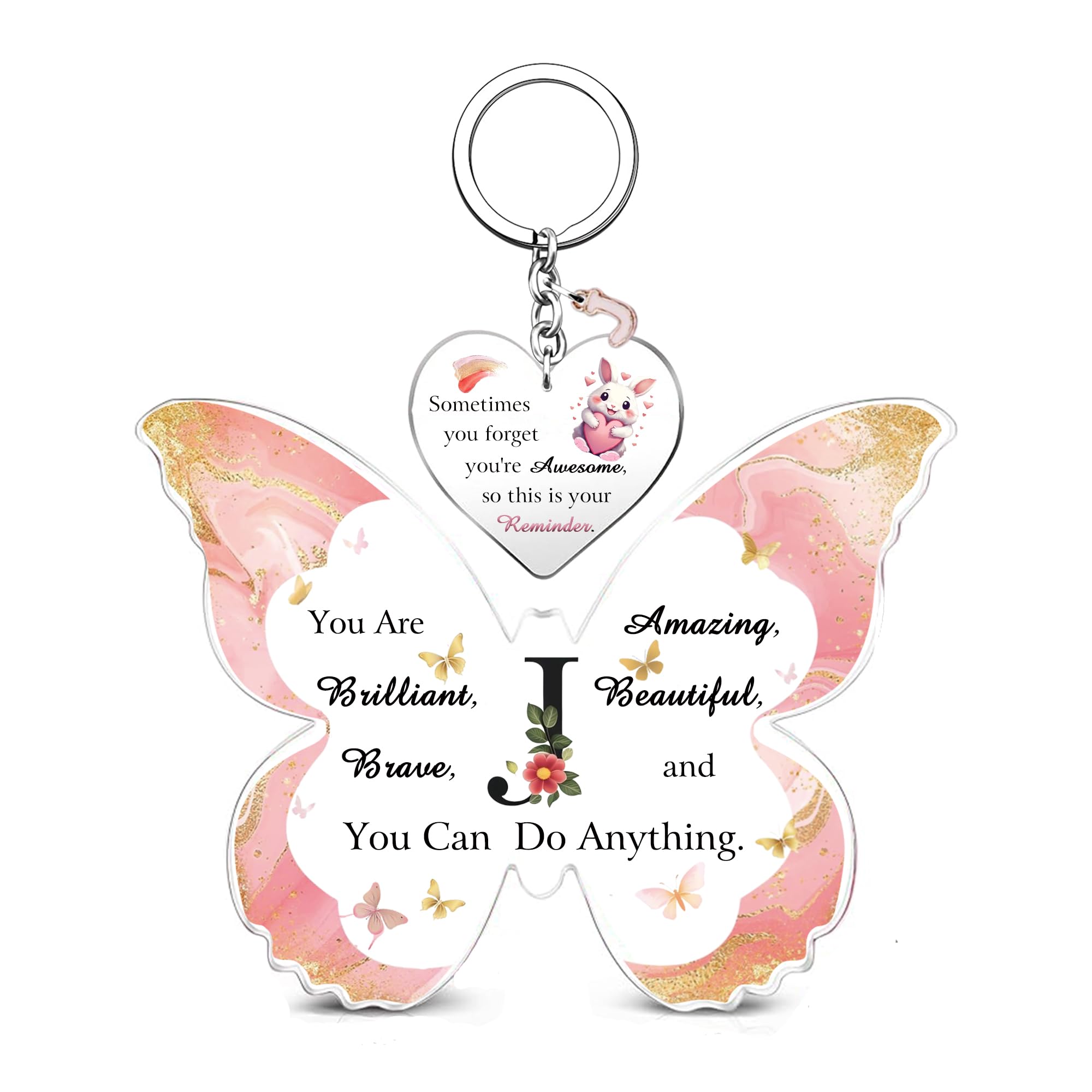 Acrylic Plaque Keychain Set A to Z Initial Letter Inspirational 26 Alphabets Birthday Christmas Gifts Bestie Friend Daughter Keepsake Graduation Keyring Personalised Women Girls Valentine's Sign (J)
