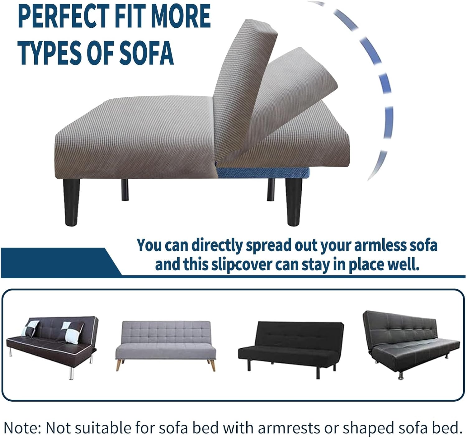 Armless Futon Cover, Stretch Folding Sofa Bed Slipcover Couch Cover with Elastic Bottom(Gray,Large)