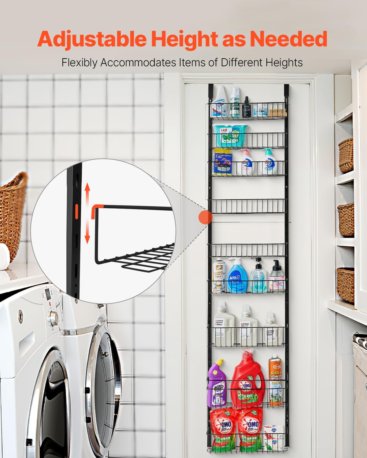 VEVOR Speisekammer-Organizer, 9-stöckige Speisekammer-Organisation und Aufbewahrung, robustes Gewürzregal aus Stahl, verstellbare Wand-Gewürzregale, für Zuhause, Küche, Waschküche, Badezimmer, Schwarz