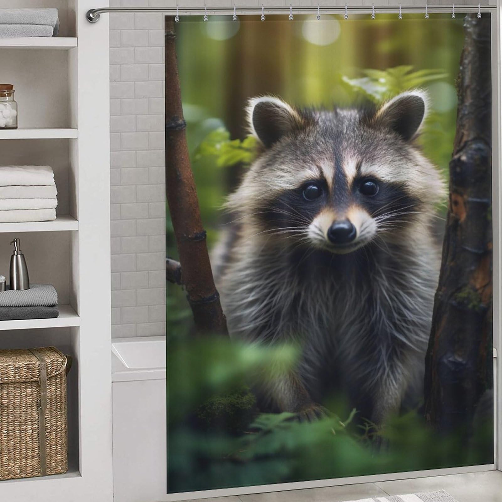 Rideau de douche raccoon en polyester 168x183cm lavable