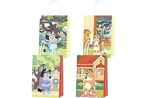 Cute Blue Dog Party Favor Bags with Handles for Bluey Themed Birthday Parties